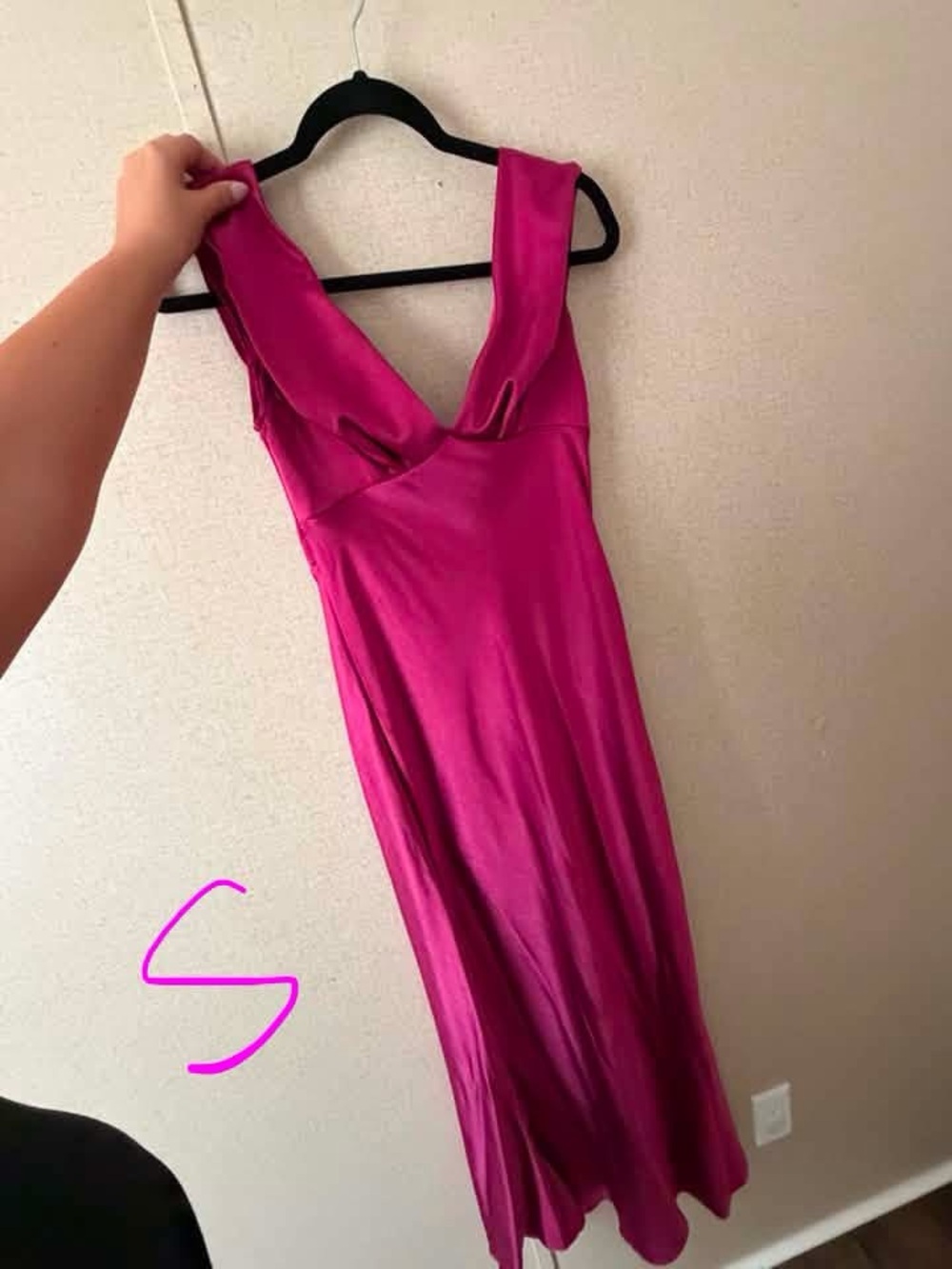 Amazon Fuchsia Satin V-Neck Wedding Dress